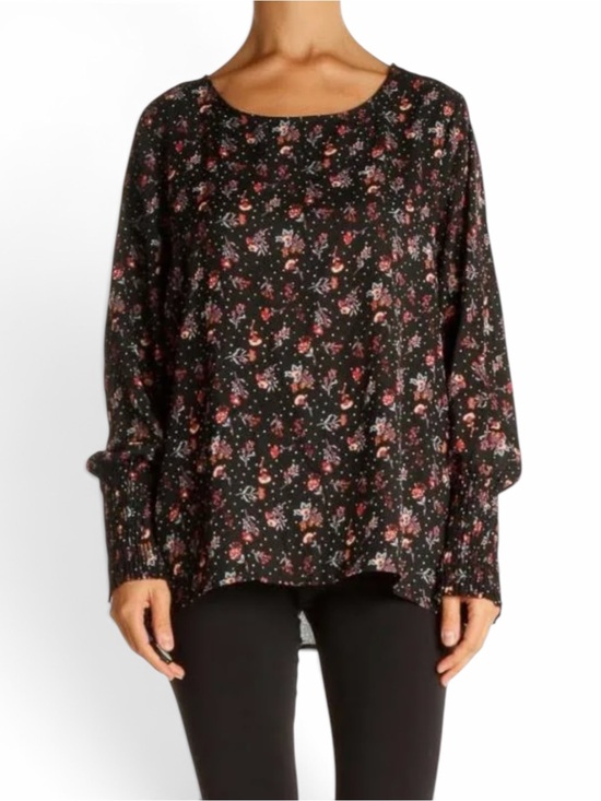 Anthropologie Tops - Anthropologie Pleione Top Flowy Scoop Neck Long Sleeve Floral Print Black